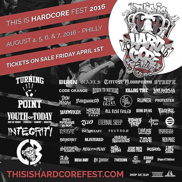 This Is Hardcore 2016 lineup (Youth of Today, Turning Point, Gorilla Biscuits, Integrity, Burn & more)