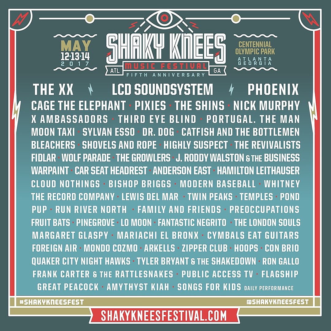 Shaky Knees 2017 Lineup (The xx, LCD Soundsystem, Phoenix, Pixies, The Shins, Wolf Parade & more)