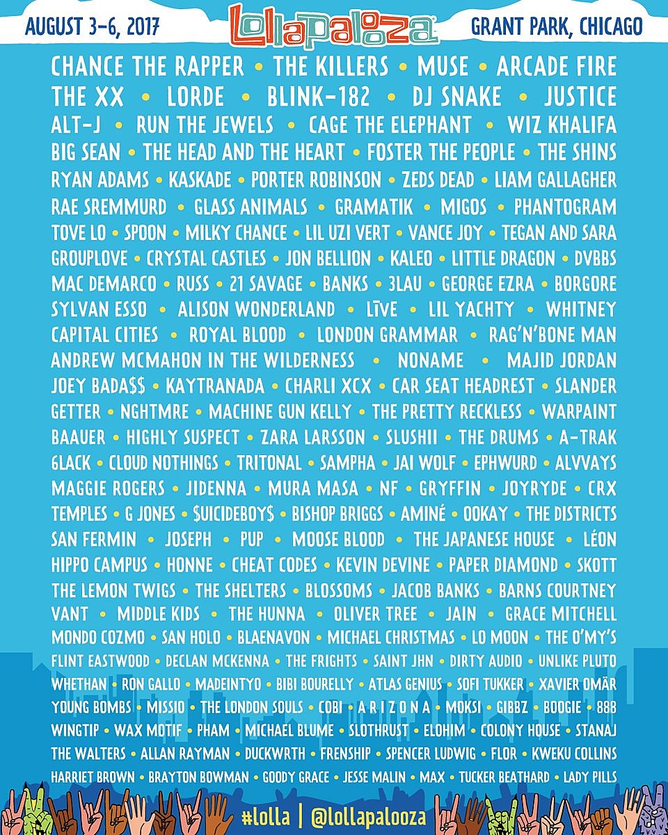 Lollapalooza 2017 lineup (Arcade Fire, The xx, Chance the Rapper, blink-182, Shins, more)