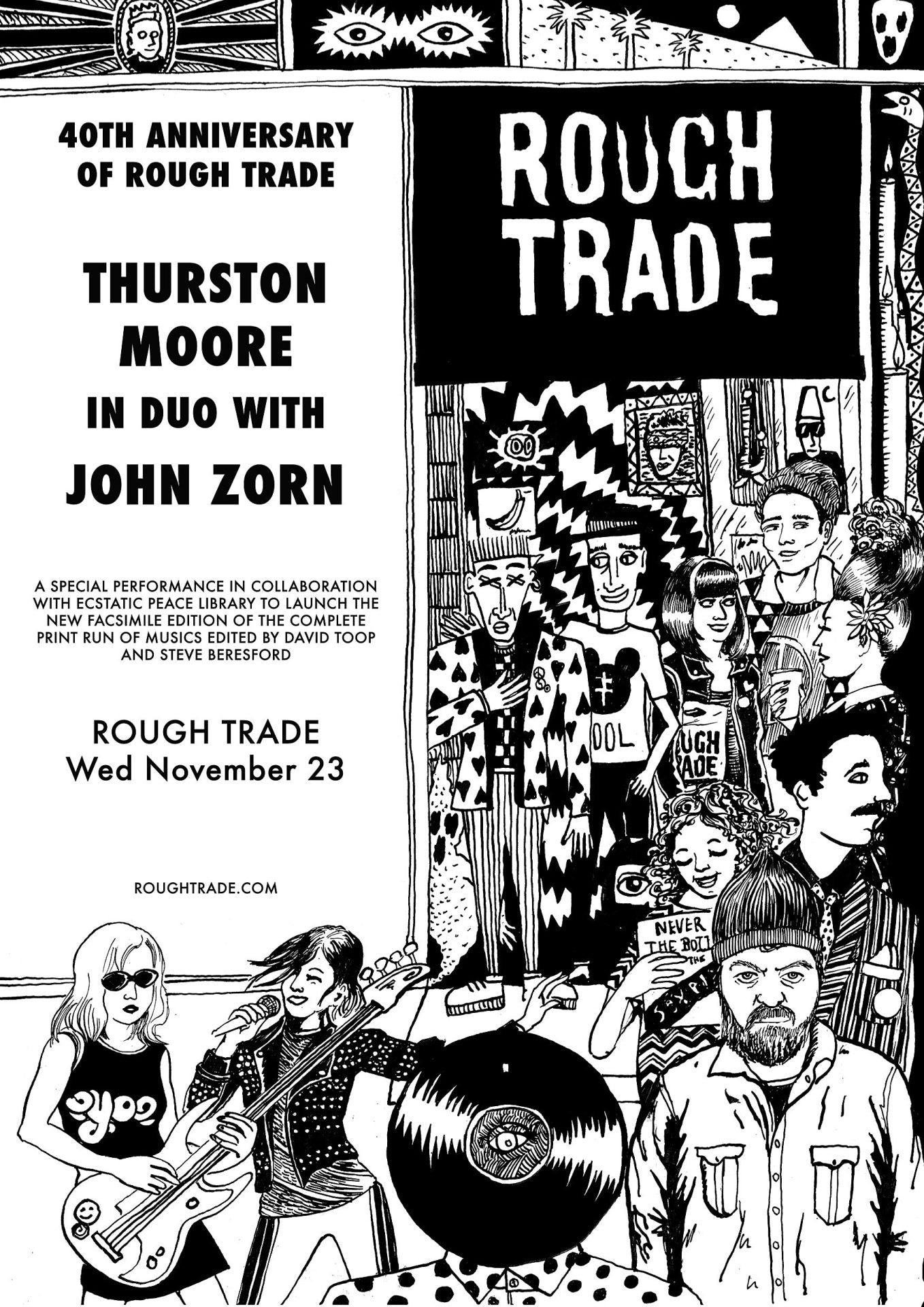 Thurston Moore & John Zorn playing Rough Trade 40th Anniversary show in NYC