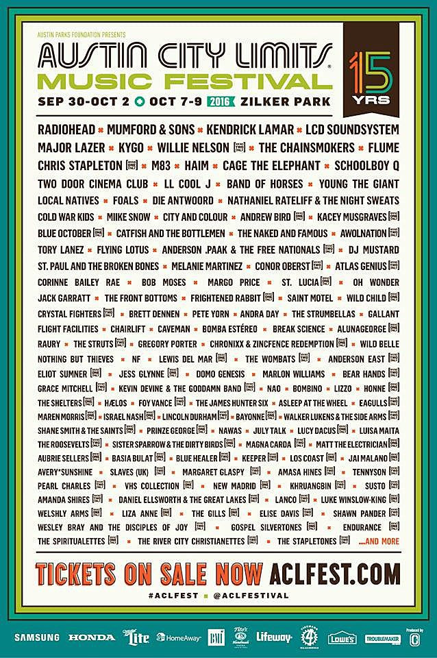 Austin City Limits Festival announces 2016 lineup