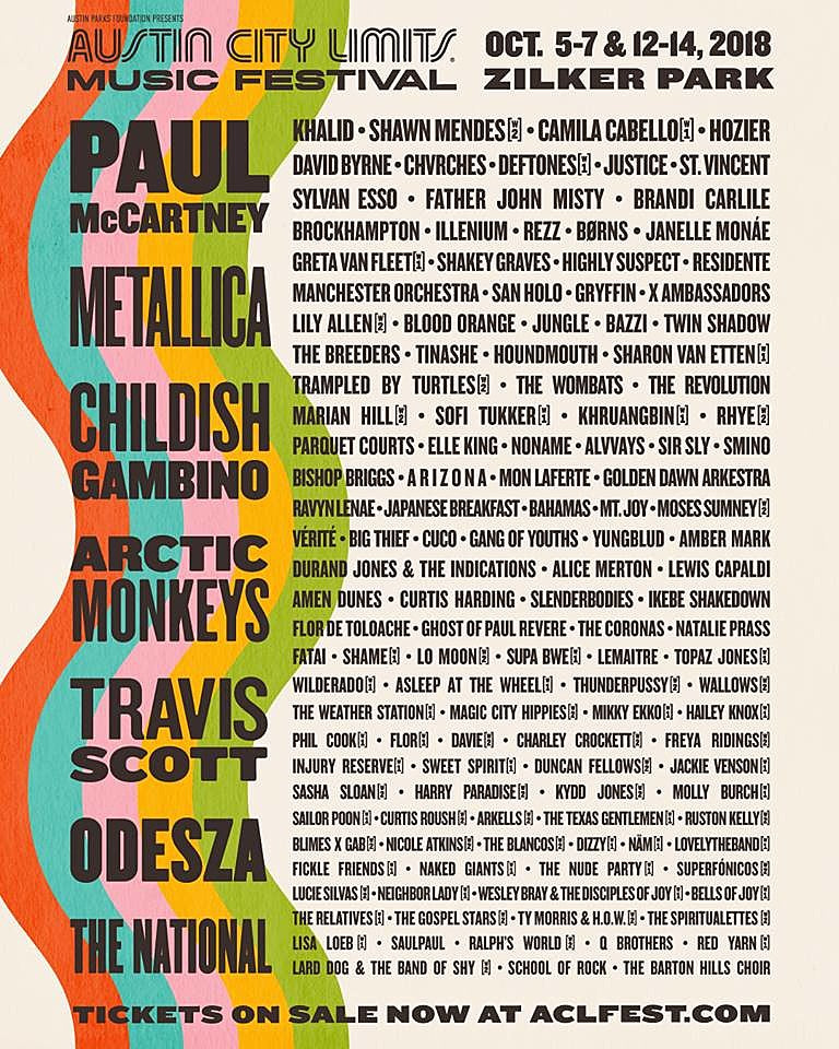 ACL Fest 2018 lineup (Paul McCartney, Metallica, Arctic Monkeys, The National, Deftones, St. Vincent, more)