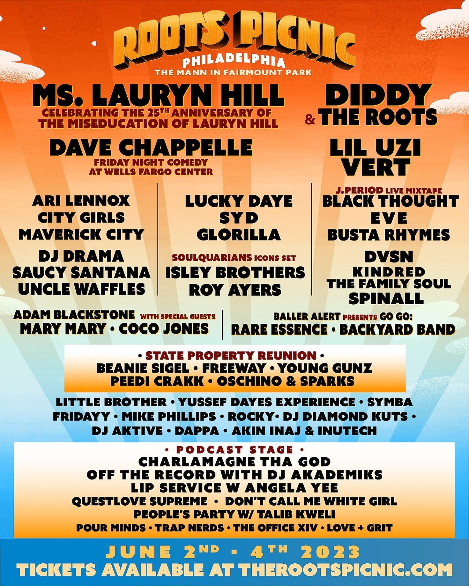 Roots Picnic 2023: Lauryn Hill ‘Miseducation’ set, Diddy, Dave Chappelle, Lil Uzi Vert & more