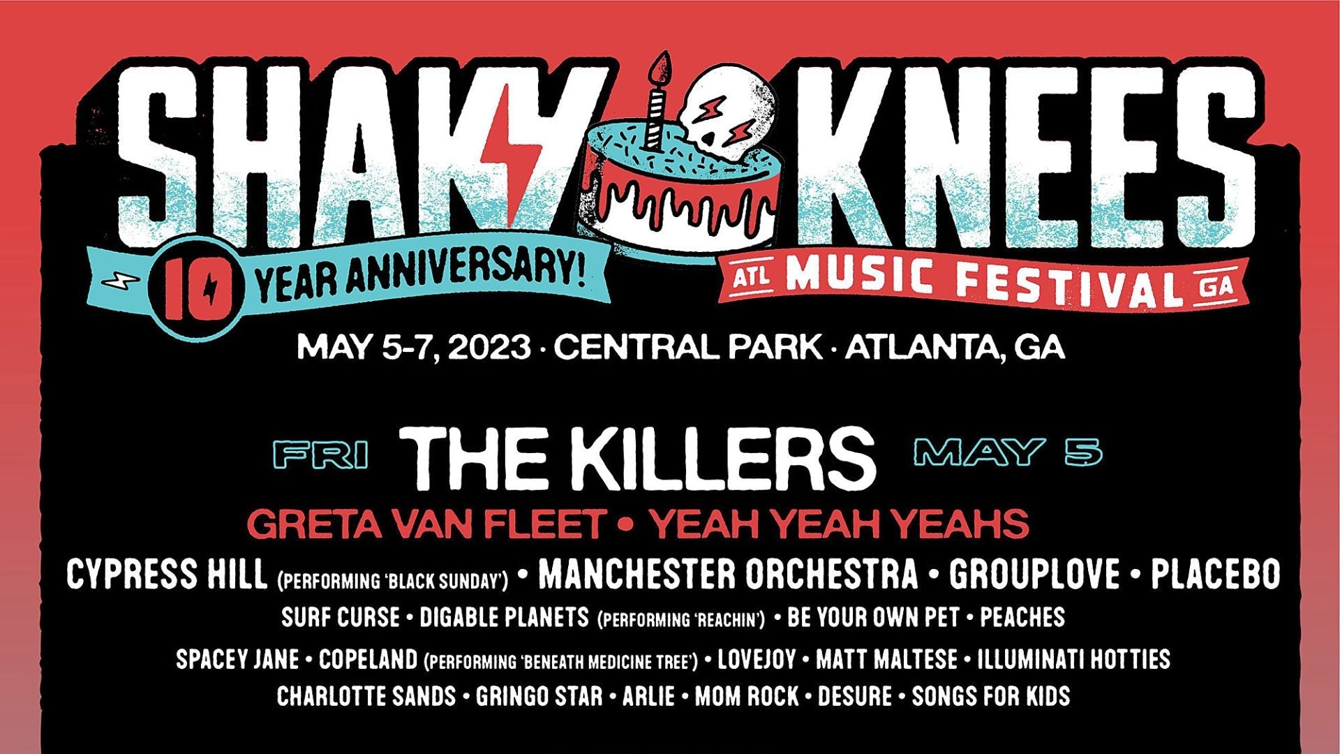 Shaky Knees 2023 lineup (The Killers, Yeah Yeah Yeahs, The Mars Volta, Walkmen, more)