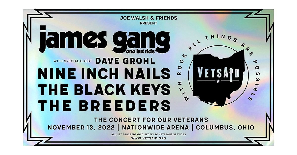 Joe Walsh reuniting The James Gang w/ Dave Grohl for VetsAid 2022 with NIN, Black Keys & The Breeders