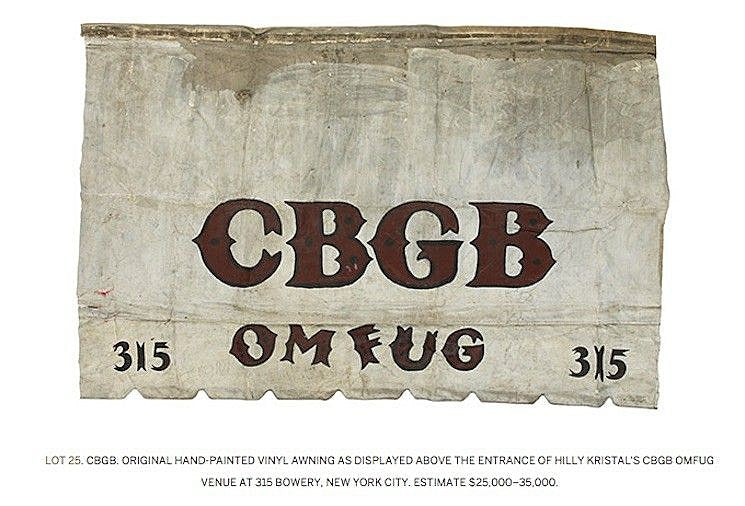 CBGB awning sold for $30k at Sotheby’s auction that included lot of other rock memorabilia