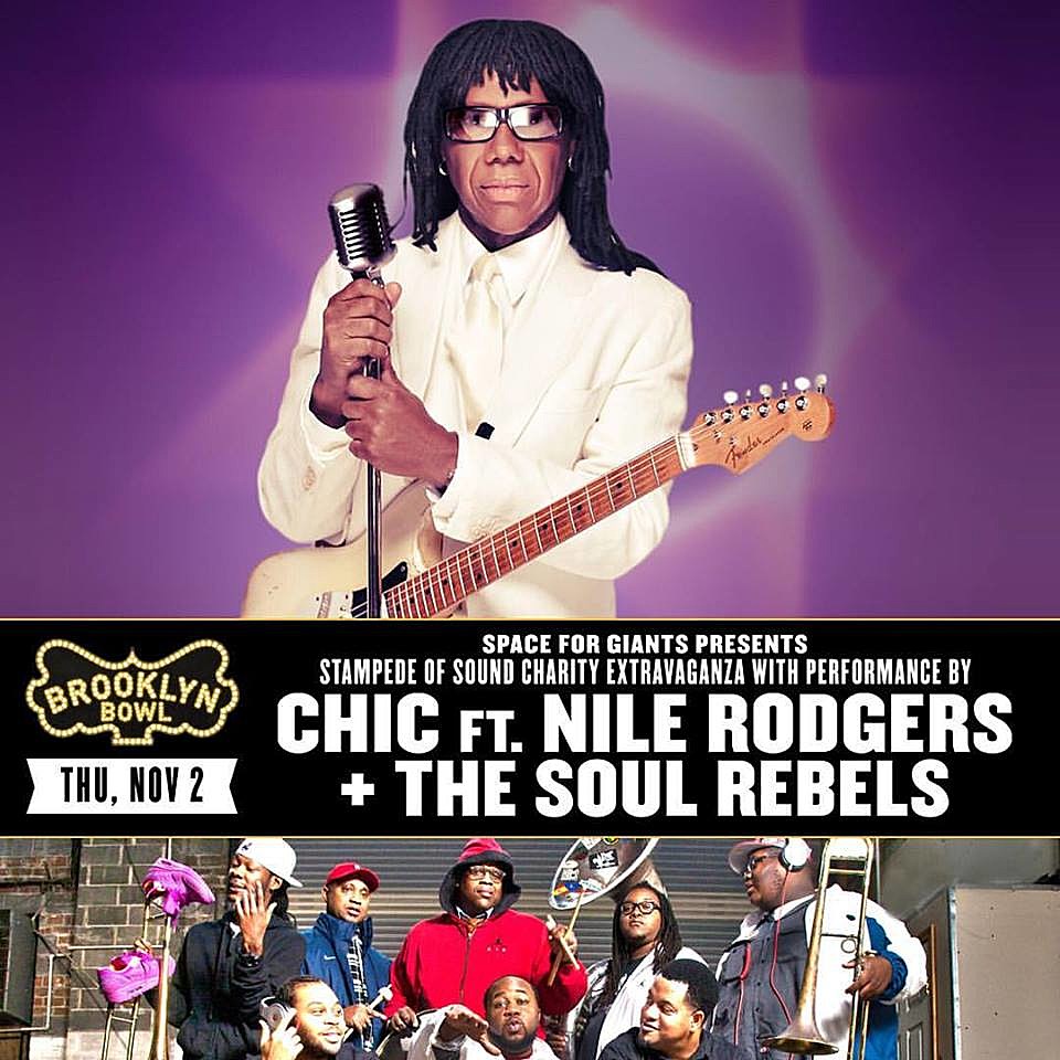 Chic ft. Nile Rodgers playing benefit at Brooklyn Bowl this week