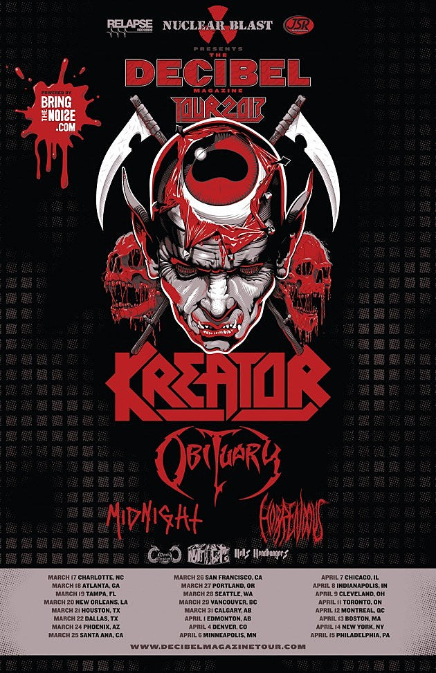 Kreator, Obituary, Horrendous & Midnight on 2017 Decibel tour (dates)