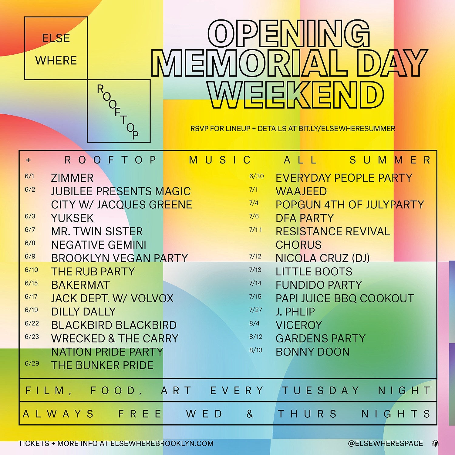 Elsewhere’s rooftop venue & bar opening Memorial Day Weekend (initial schedule)