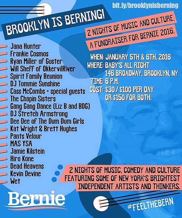 Cass McCombs, Jana Hunter, Will Sheff, Gang Gang Dance, Kevin Devine & more playing 2-day Bernie Sanders fundraiser