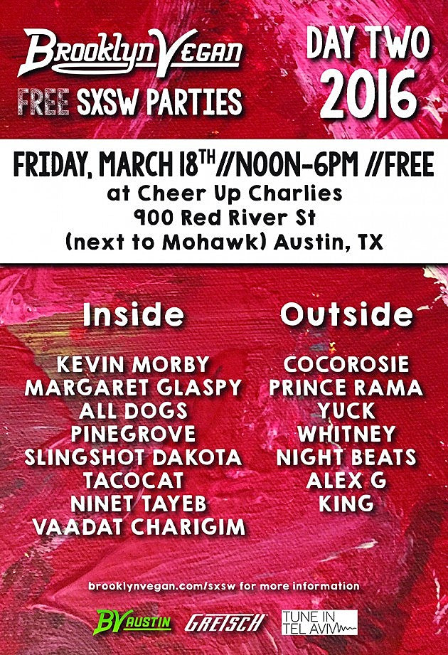 BrooklynVegan SXSW Fri Day Show lineup (Cocorosie, Kevin Morby, Yuck, Whitney, Alex G, KING, Pinegrove, Tacocat & more)