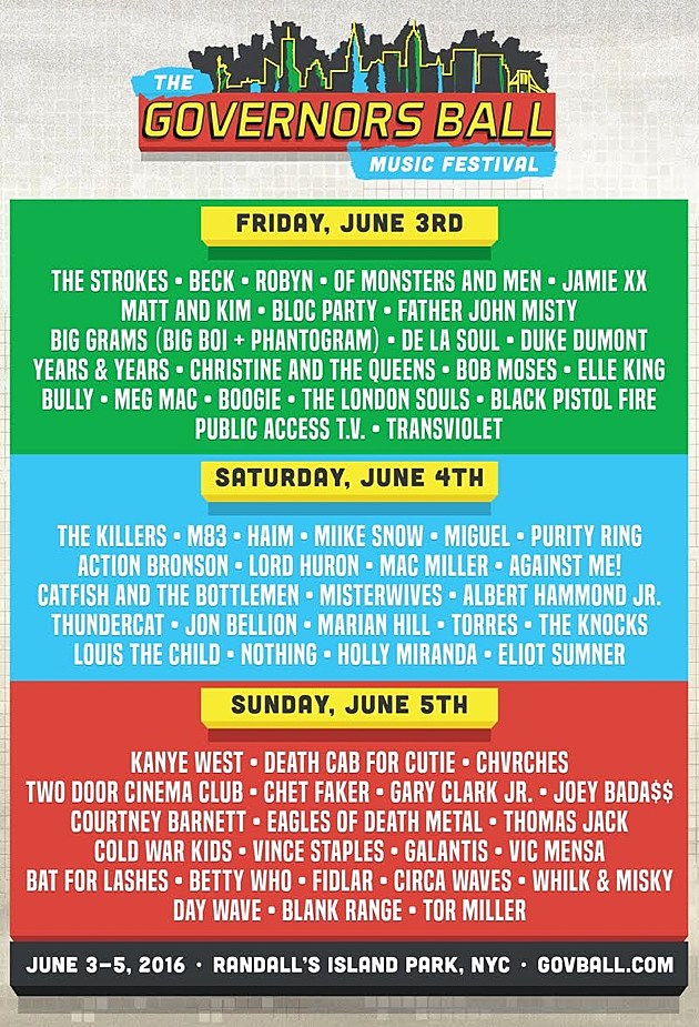 Governors Ball 2016 reveals daily lineups & single day tickets