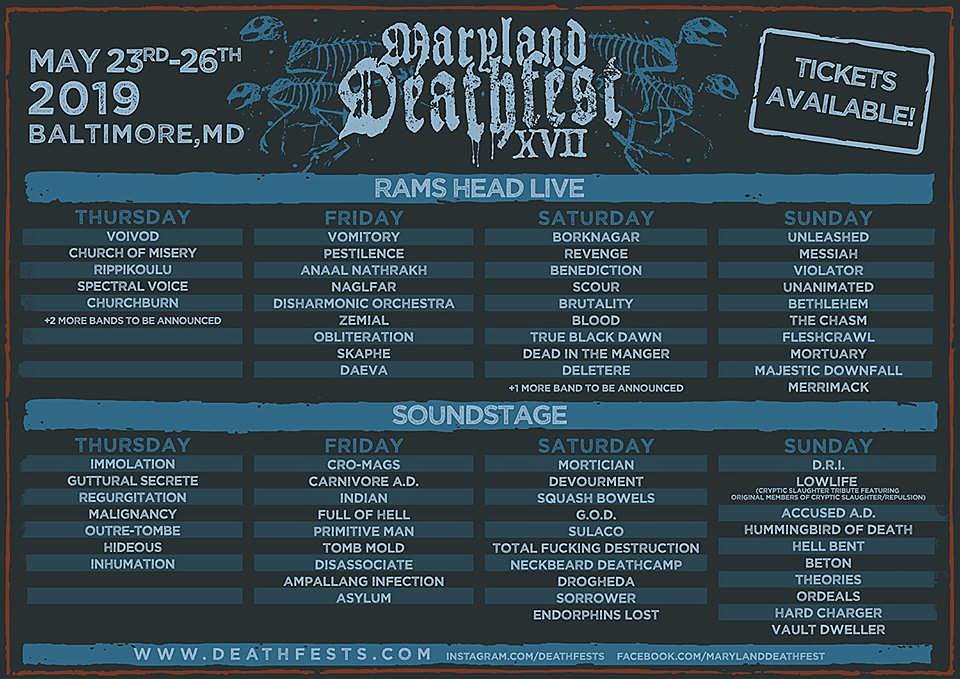 Maryland Deathfest 2019 reveals daily lineups, adds more bands