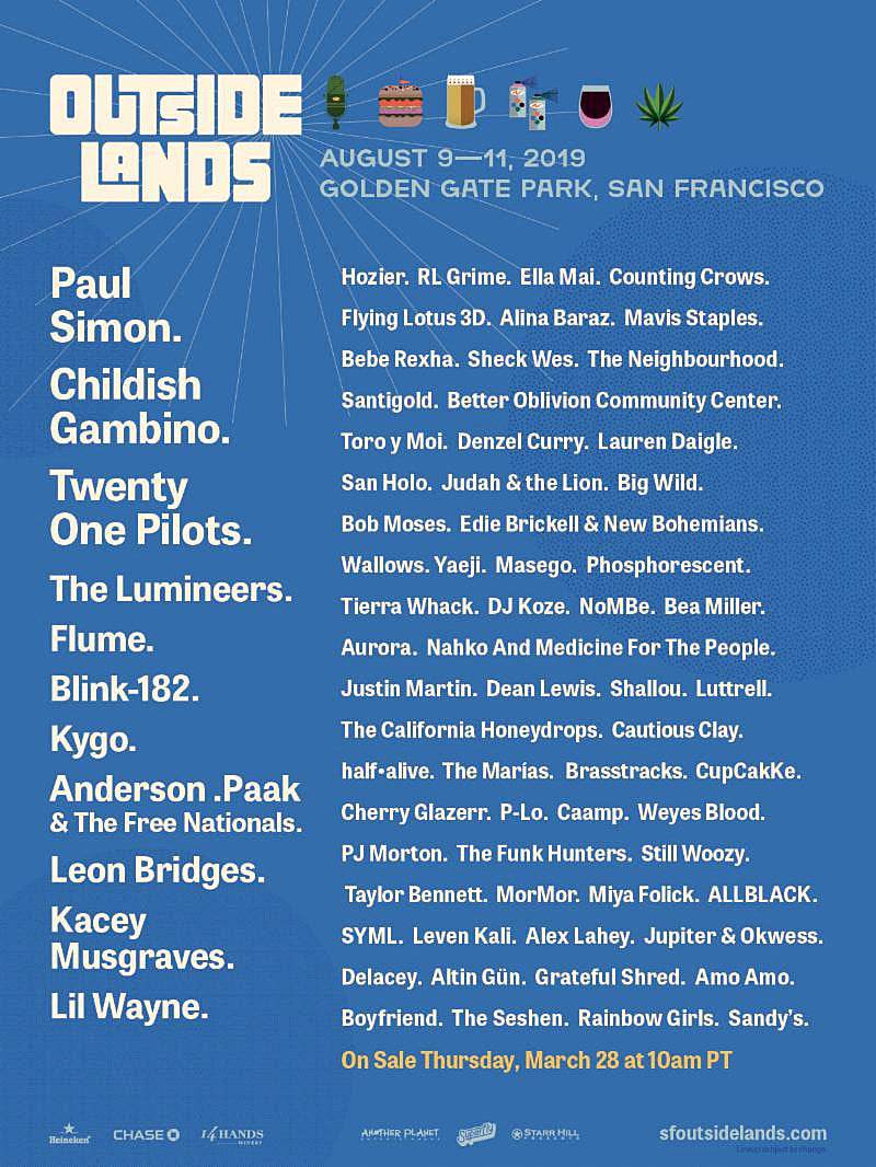 Outside Lands 2019 lineup (Paul Simon, Childish Gambino, blink-182, Kacey Musgraves, more)