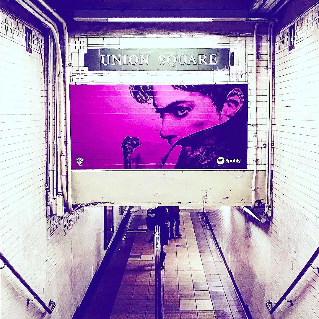 purple Prince Spotify ads add color to Union Square subway station