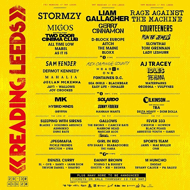 Reading & Leeds fests 2020 lineups (RATM, Stormzy, Liam Gallagher, more)