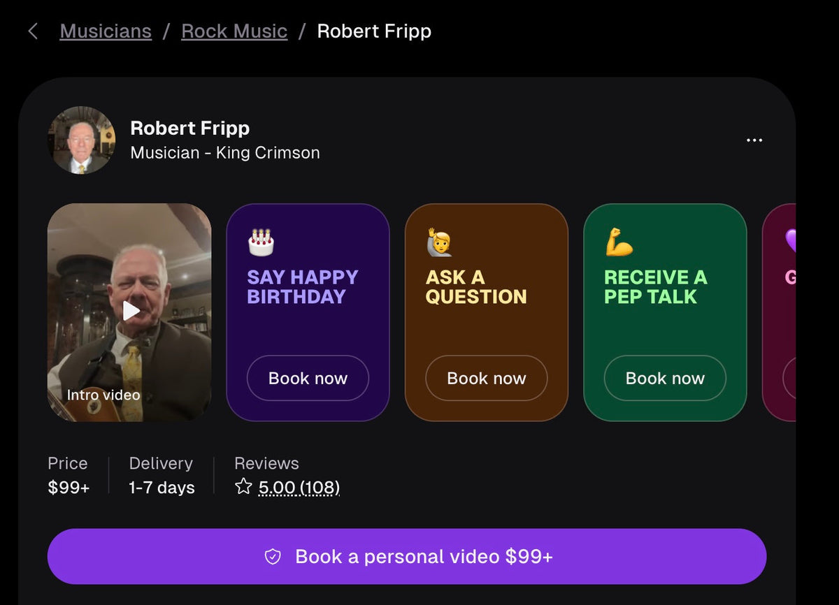 Robert Fripp is on Cameo (so is Toyah)