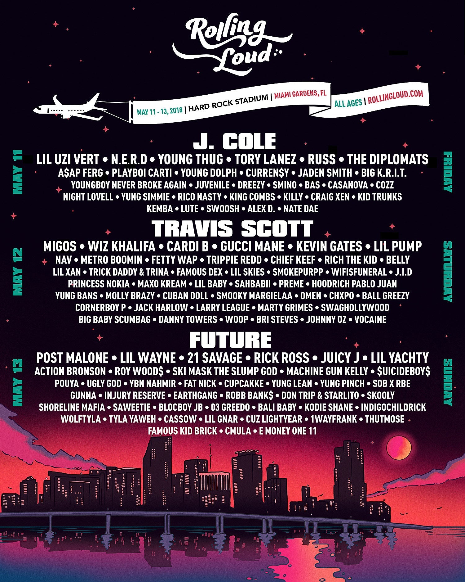Rolling Loud Miami 2018 lineup (Future, N.E.R.D., Dipset, Migos, Cardi B & more)