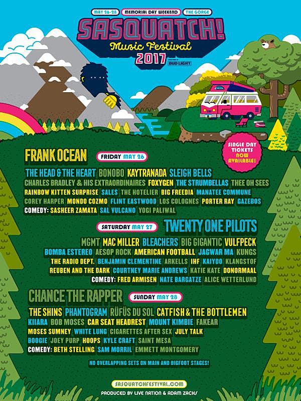 Sasquatch 2017 reveals daily lineups, adds Sleigh Bells & Benjamin Clementine