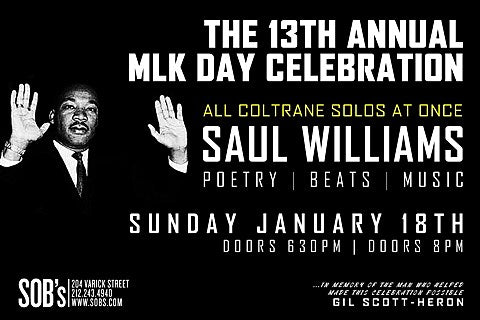Saul Williams playing 2015 MLK Day celebration at SOB’s