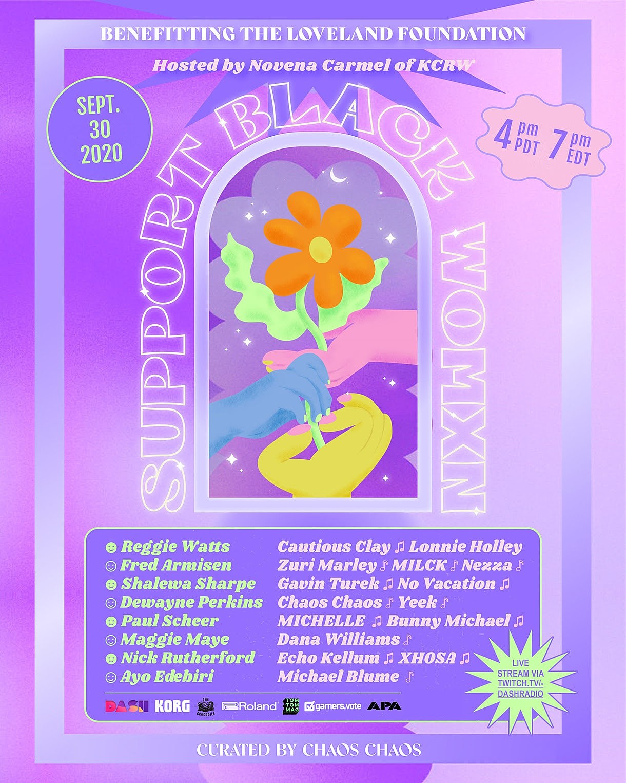 Reggie Watts, Fred Armisen, Ayo Edebiri & more playing “Support Black Womxn” livestream