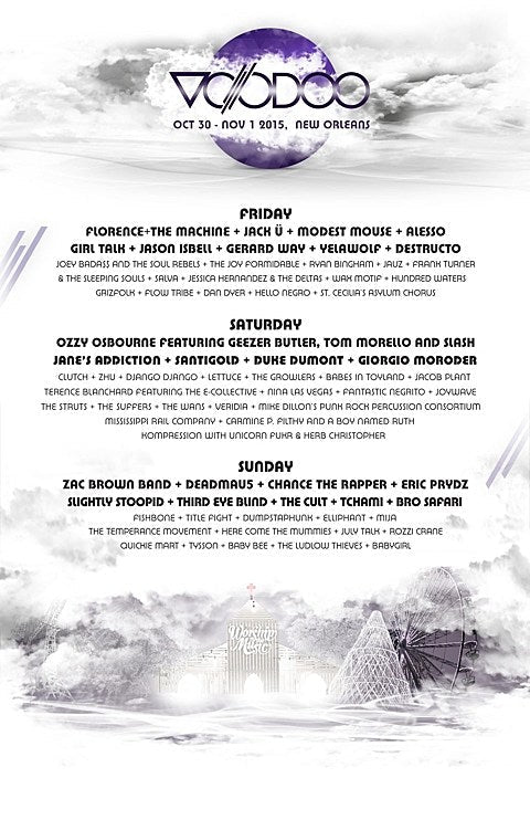 Voodoo 2015 lineup & tix (Ozzy Osbourne, Jane’s Addiction, Modest Mouse, Giorgio Moroder, Chance the Rapper, more)