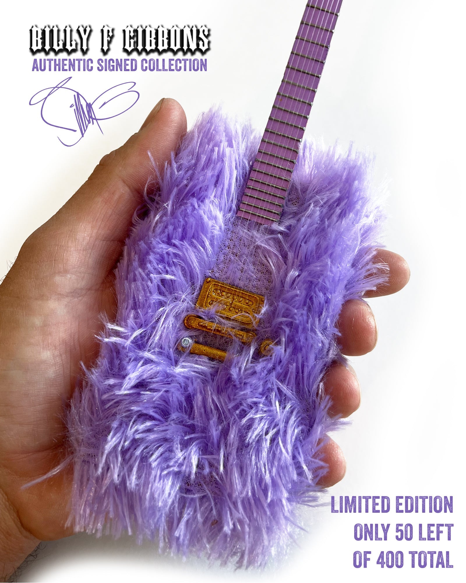 Billy F Gibbons AUTOGRAPHED "Purple Fur" Mini Guitar Model LIMITED - ONLY 50 LEFT