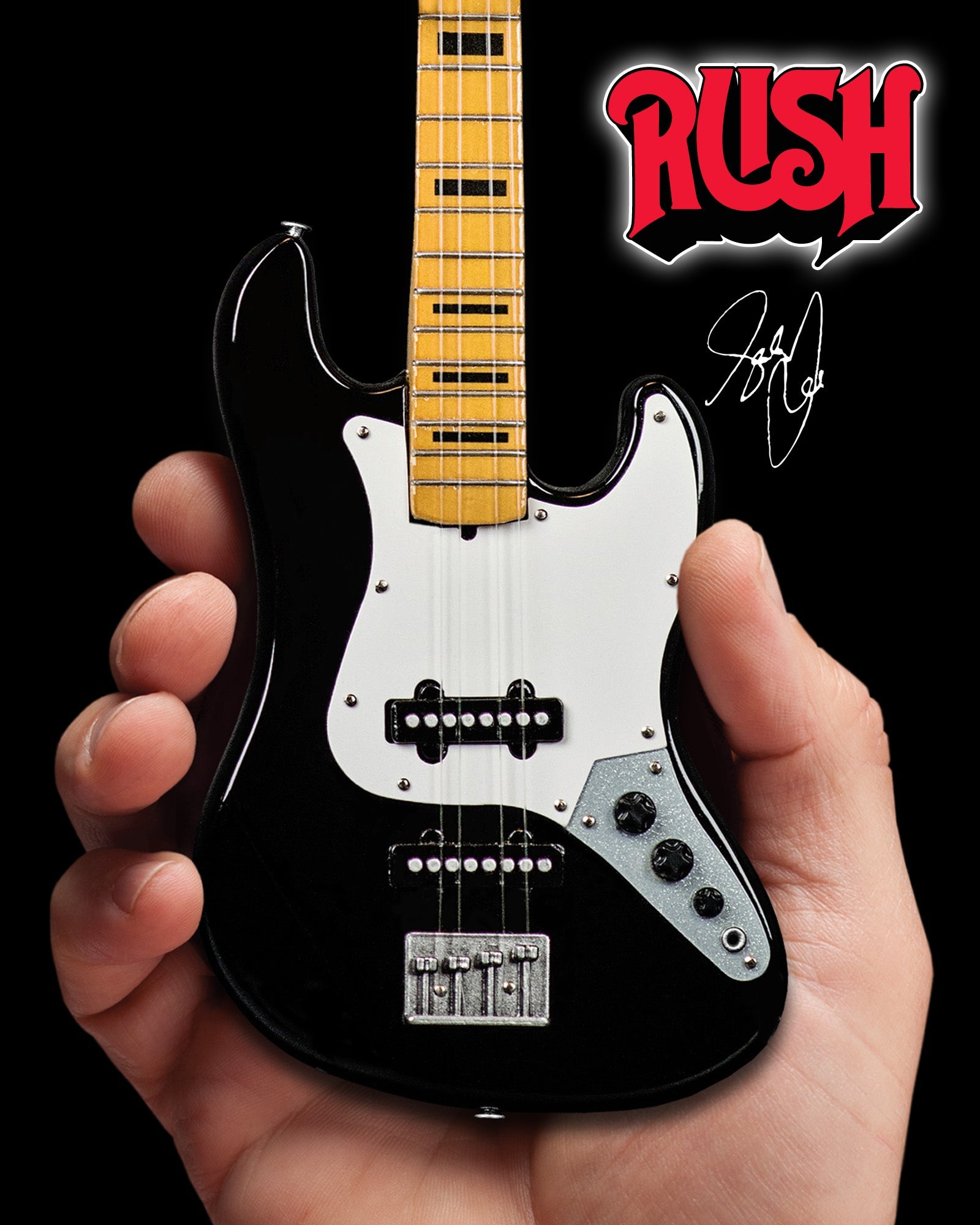 GEDDY LEE FENDER™ JAZZ BASS™ WITH BLACK INLAYS MINIATURE BASS GUITAR REPLICA - OFFICIALLY LICENSED