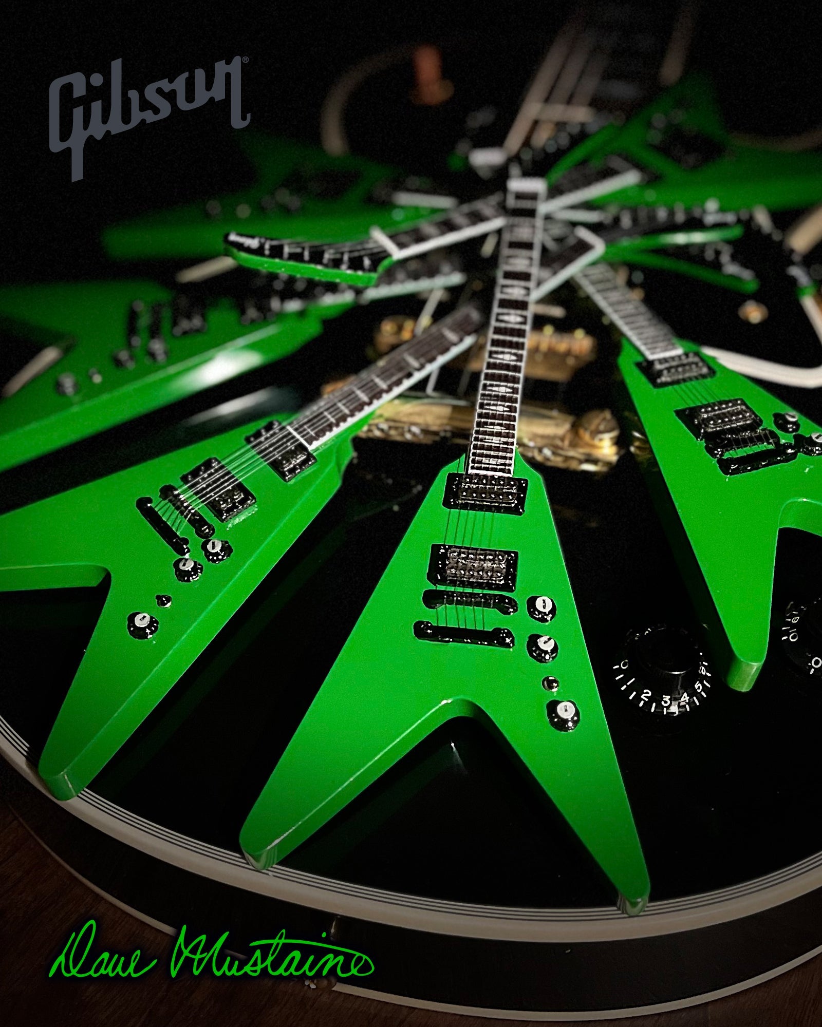 DAVE MUSTAINE GIBSON FLYING V EXP RUST IN PEACE ALIEN TECH GREEN MINI