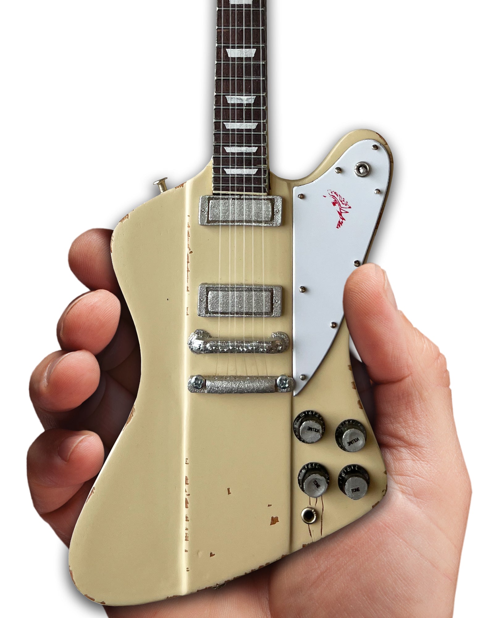 JOHNNY WINTER 1964 GIBSON FIREBIRD V POLARIS WHITE 1.4 SCALE MINI GUITAR - VINTAGE & DISTRESSED