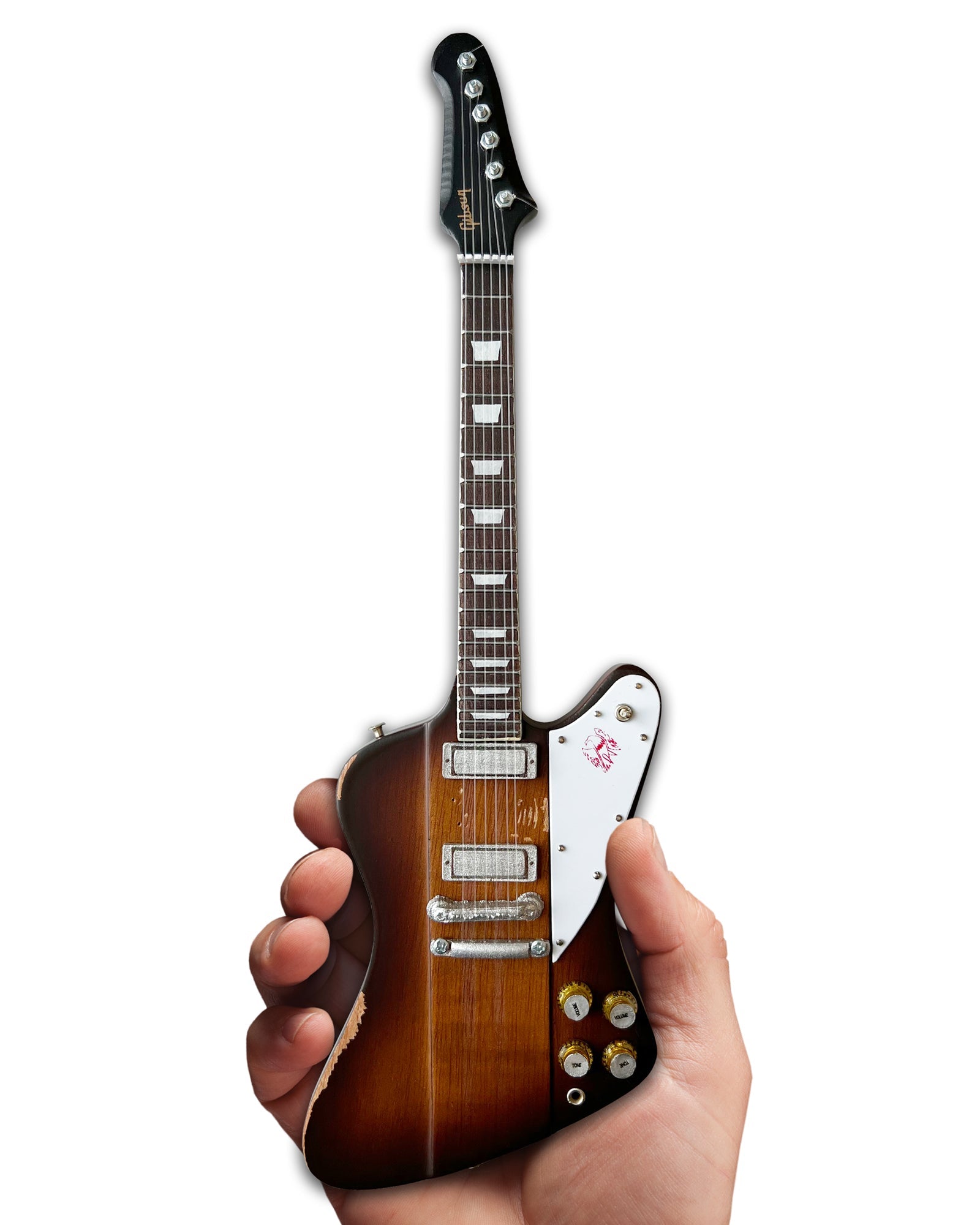 JOHNNY WINTER 1963 GIBSON FIREBIRD V SUNBURST 1.4 SCALE MINI GUITAR - VINTAGE & DISTRESSED