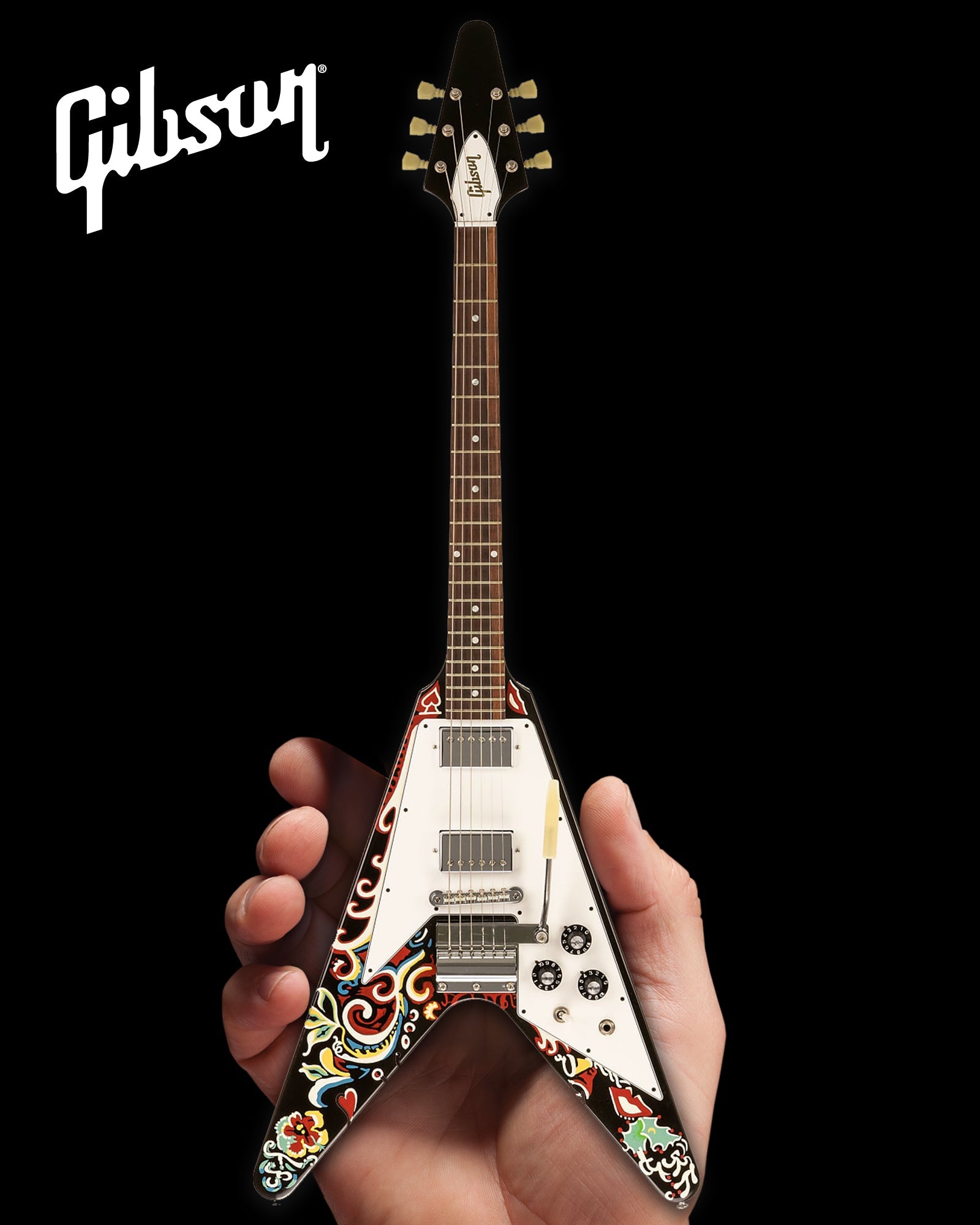 *NEW JIMI HENDRIX™ GIBSON PSYCHEDELIC FLYING V 1:4 SCALE MINI GUITAR MODEL