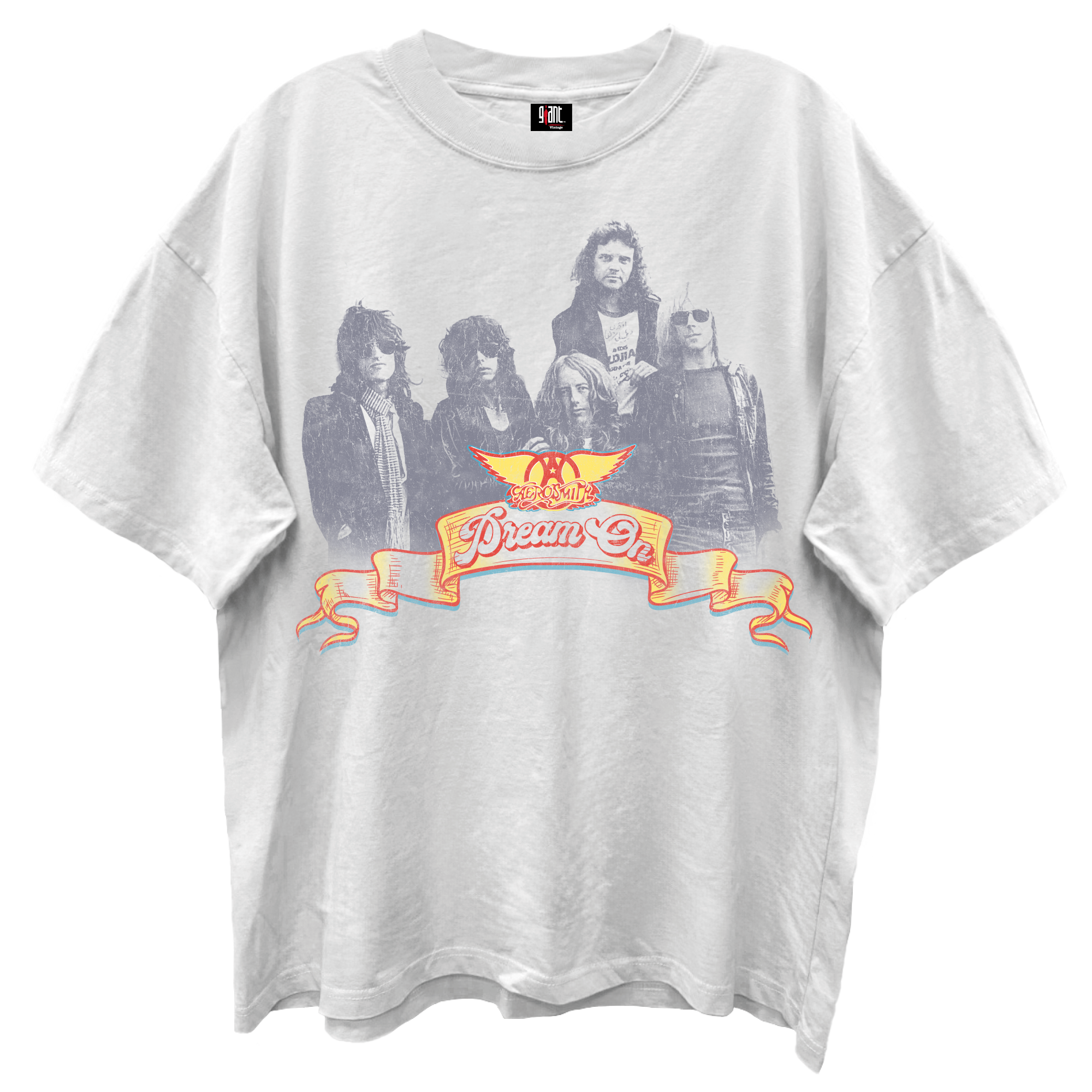 AEROSMITH DREAM ON WORLD TOUR BLANC ENZYME WASH WHITE T-SHIRT/GIANT VINTAGE T-SHIRT