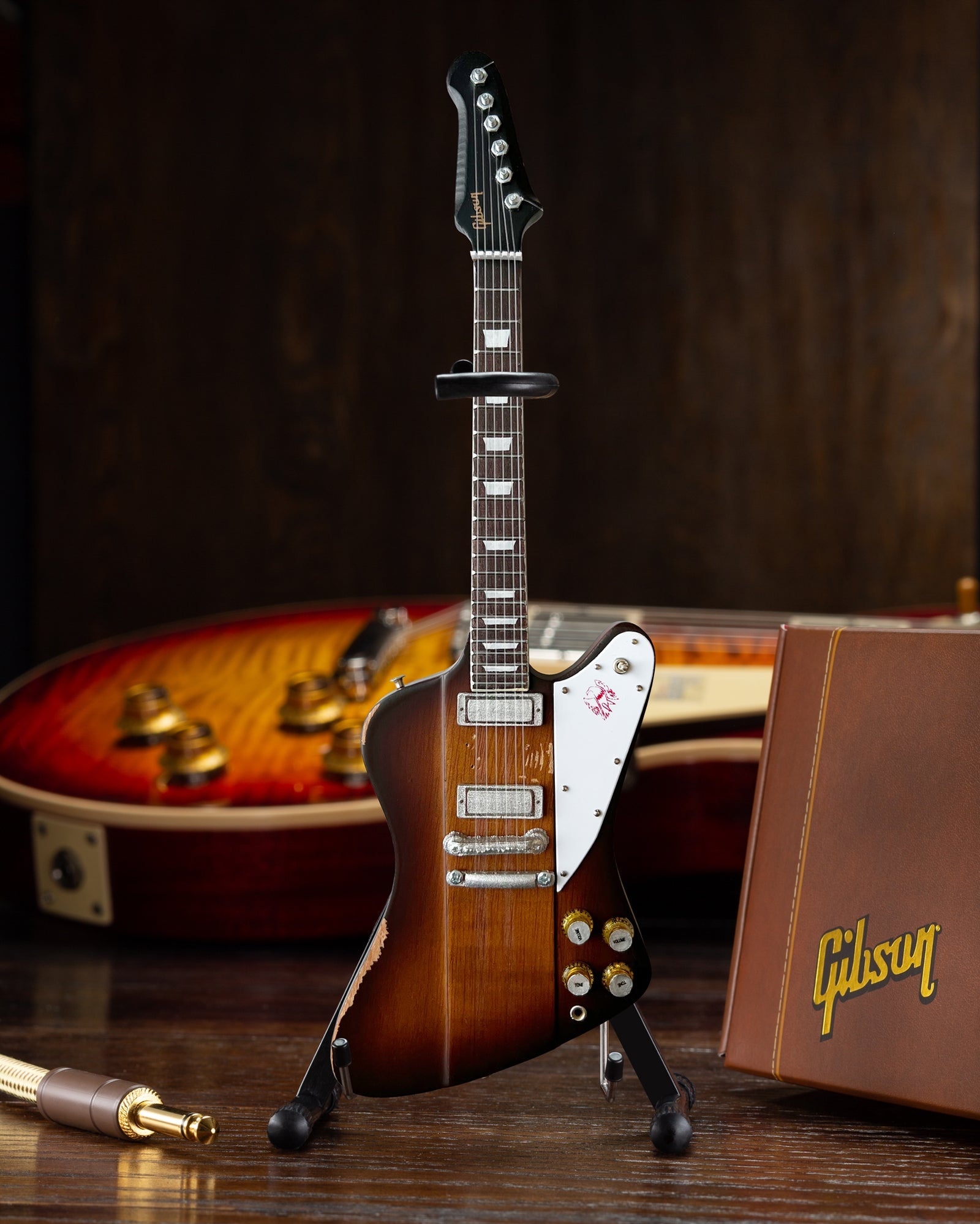 JOHNNY WINTER 1963 GIBSON FIREBIRD V SUNBURST 1.4 SCALE MINI GUITAR - VINTAGE & DISTRESSED