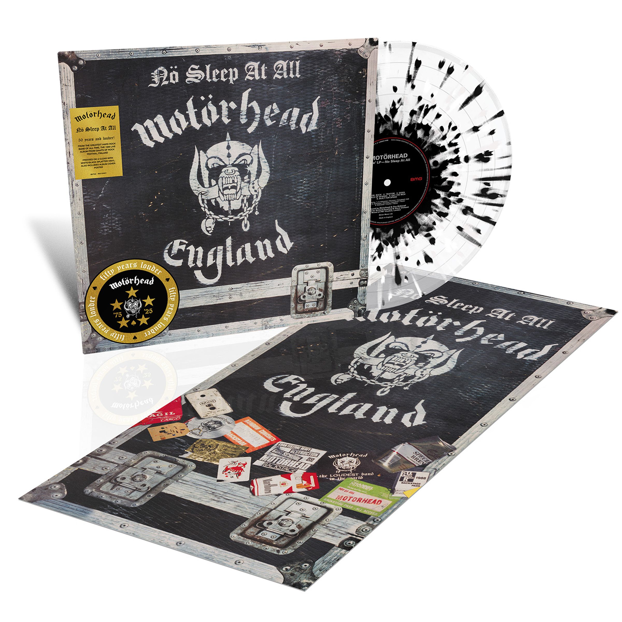 MOTORHEAD 'NO SLEEP AT ALL' LP (50th Anniversary Edition, Clear Black-White Splatter Vinyl)