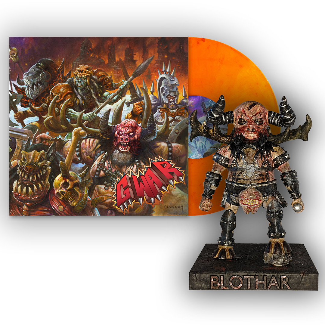 GWAR 'THE NEW DARK AGES' LP + BLOTHAR THE BESERKER BOBBLEHEAD - SUNBOLT ORANGE