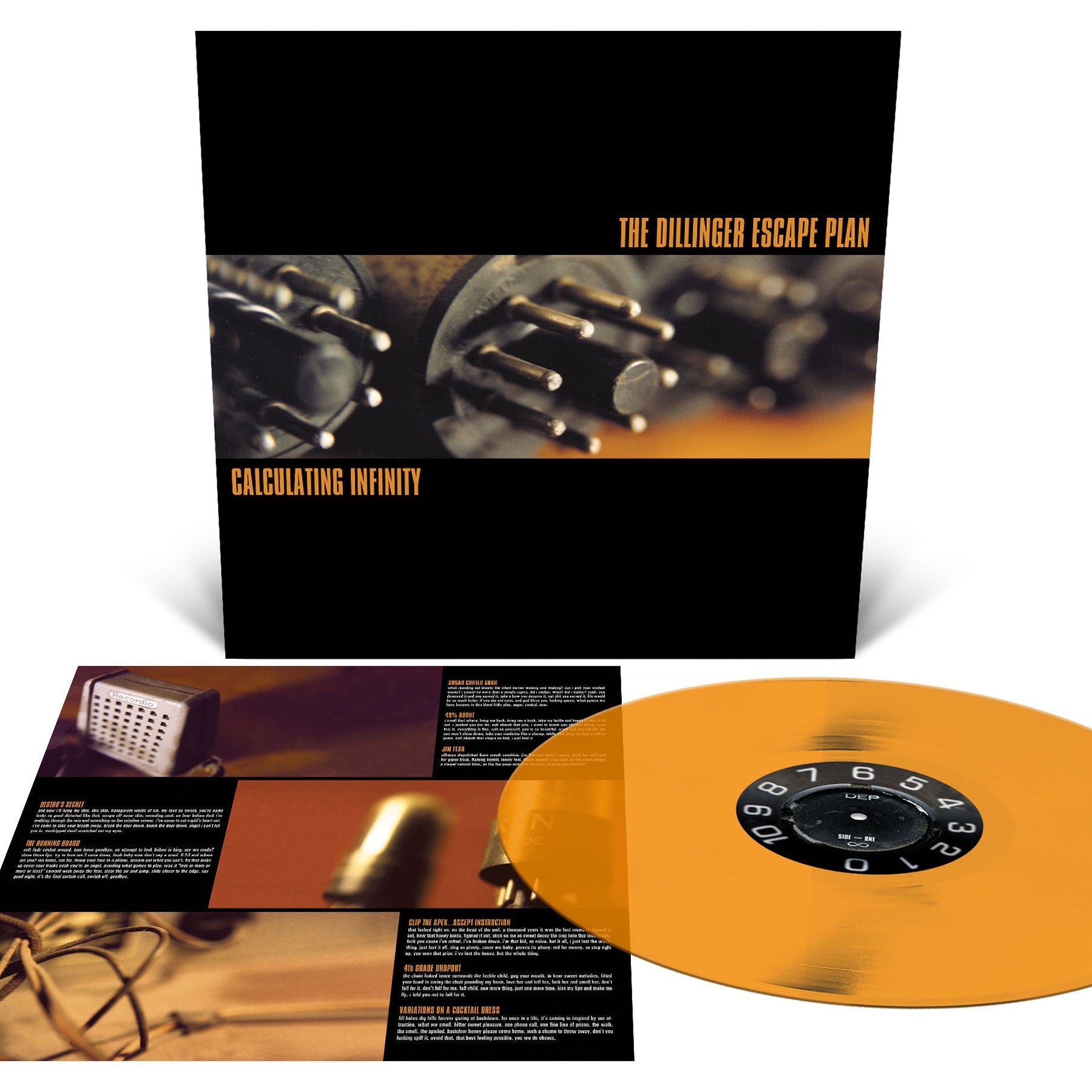 THE DILLINGER ESCAPE PLAN ‘CALCULATING INFINITY’ 12" EP (Reissue, Translucent Orange Vinyl) Cover