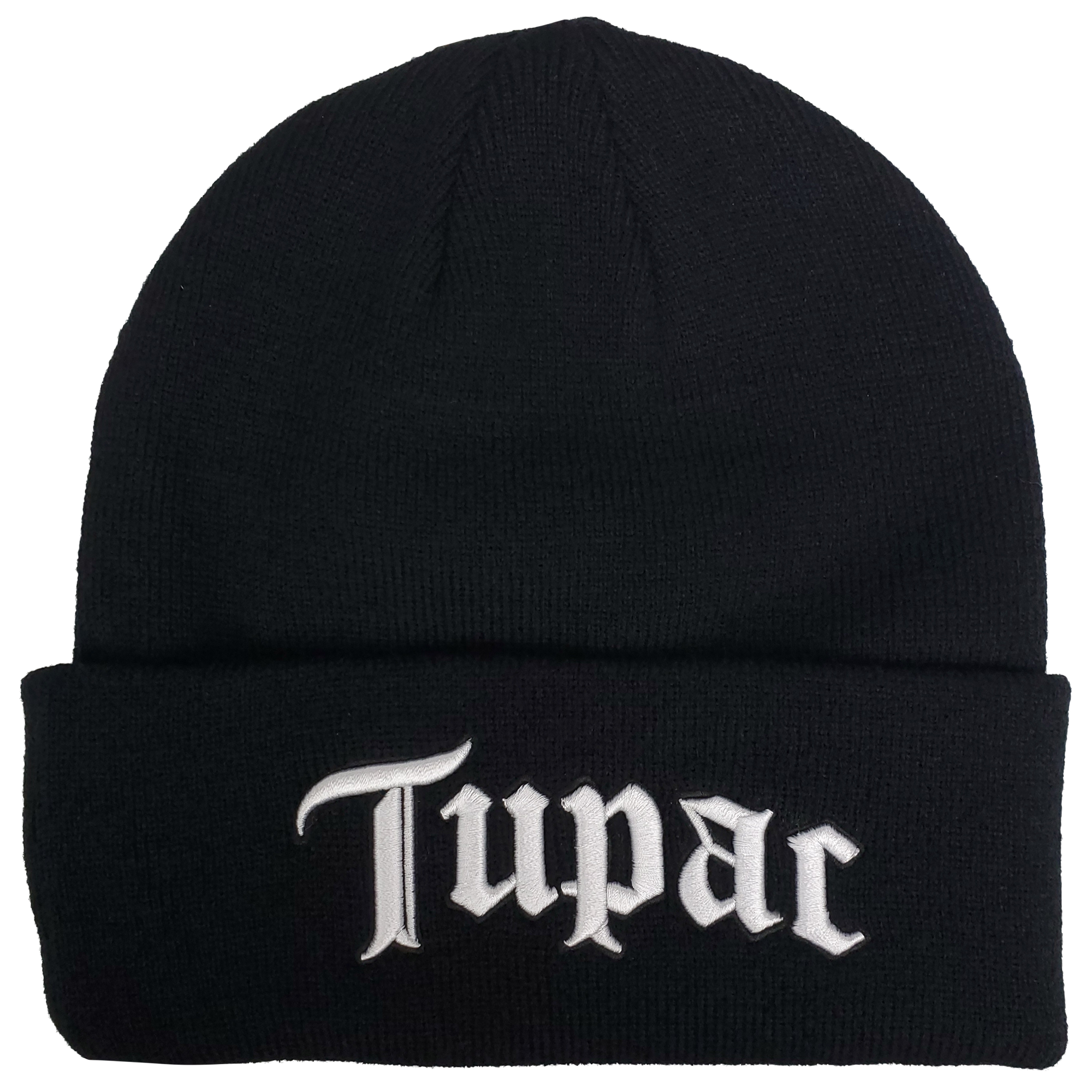 TUPAC 3D EMBROIDERED 1X1 RIBBED BLACK ACRYLIC KNIT HAT