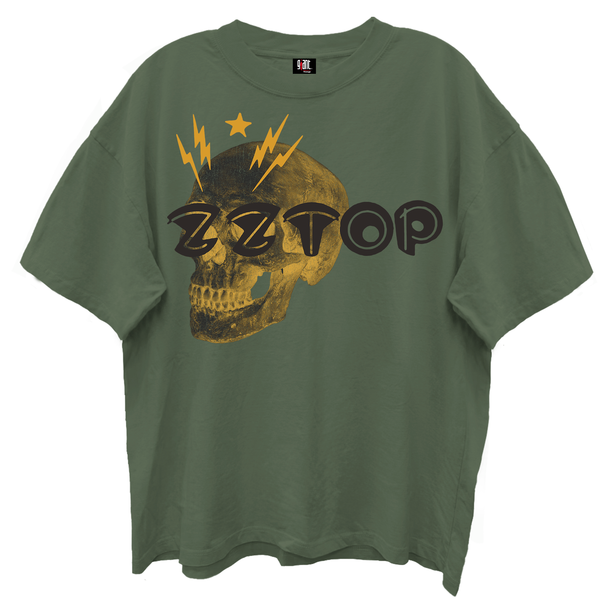 ZZ TOP ELEVATION SKULL ART OLIVE ENYME WASH T-SHIRT/GIANT VINTAGE