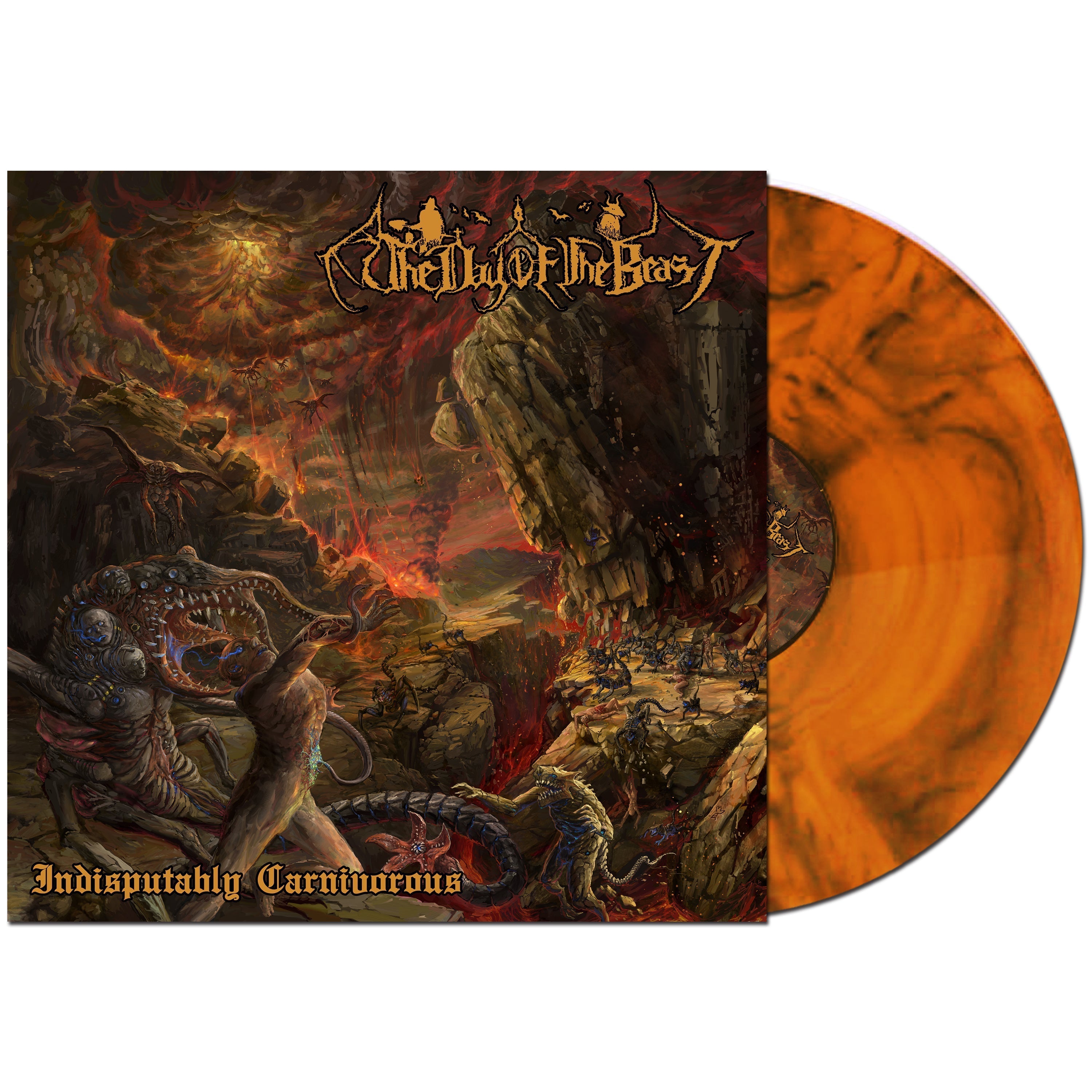 THE DAY OF THE BEAST 'INDISPUTABLY CARNIVOROUS' LP (Orange Flame w/ Black Swirl Vinyl)