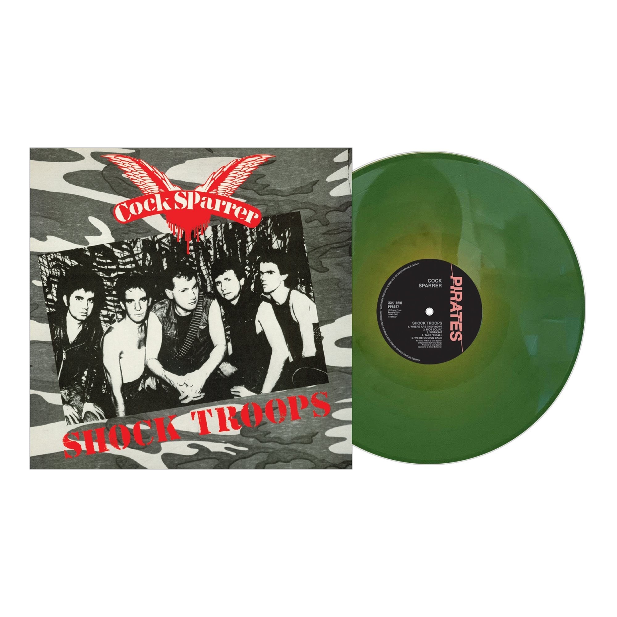 COCK SPARRER 'SHOCK TROOPS' LP (Gold, Swamp & Olive Green Marble Vinyl)