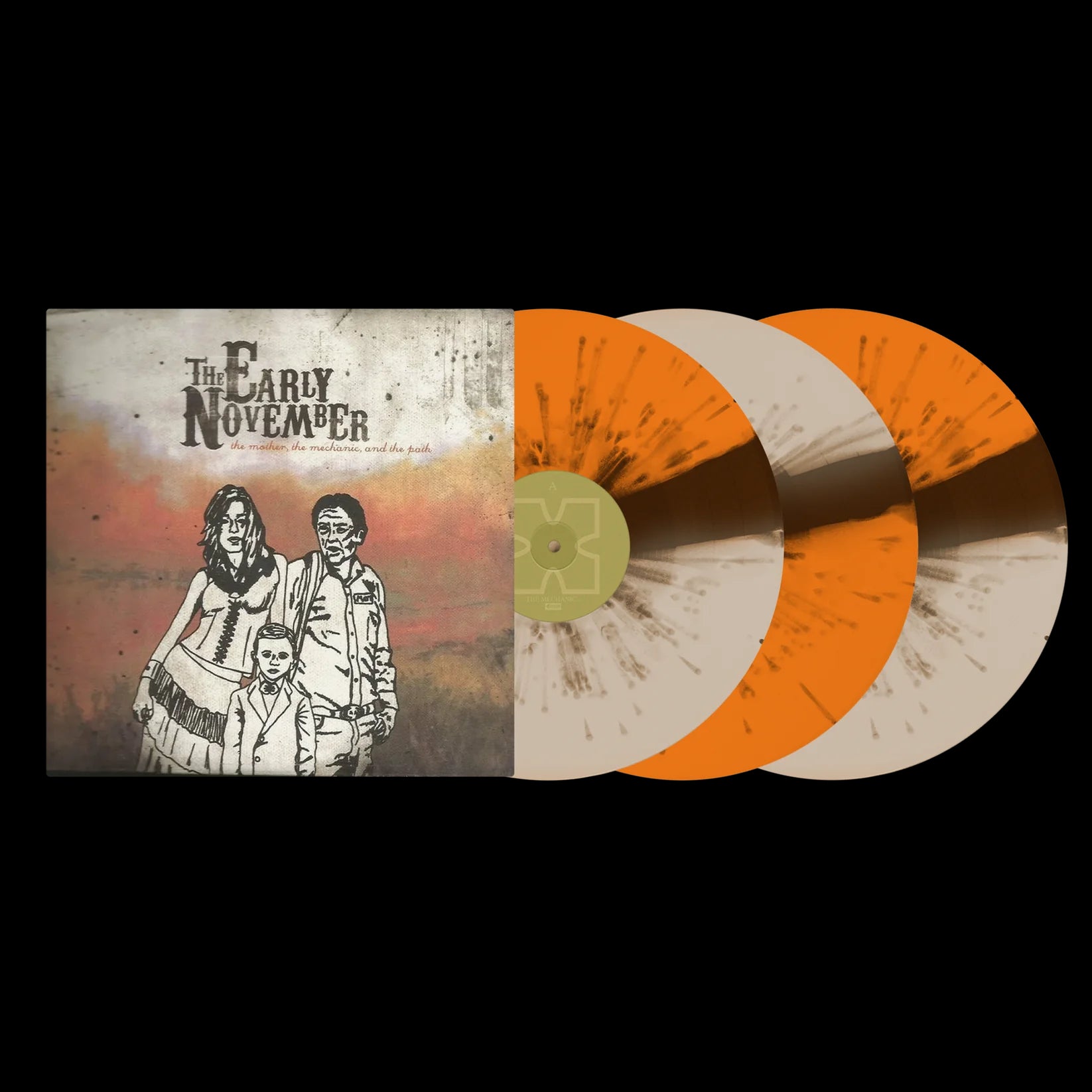 The Early November The Mother The Mechanic And The Path 3LP Tangerine Brown Bone 3 Color Stripe with Brown Splatter
