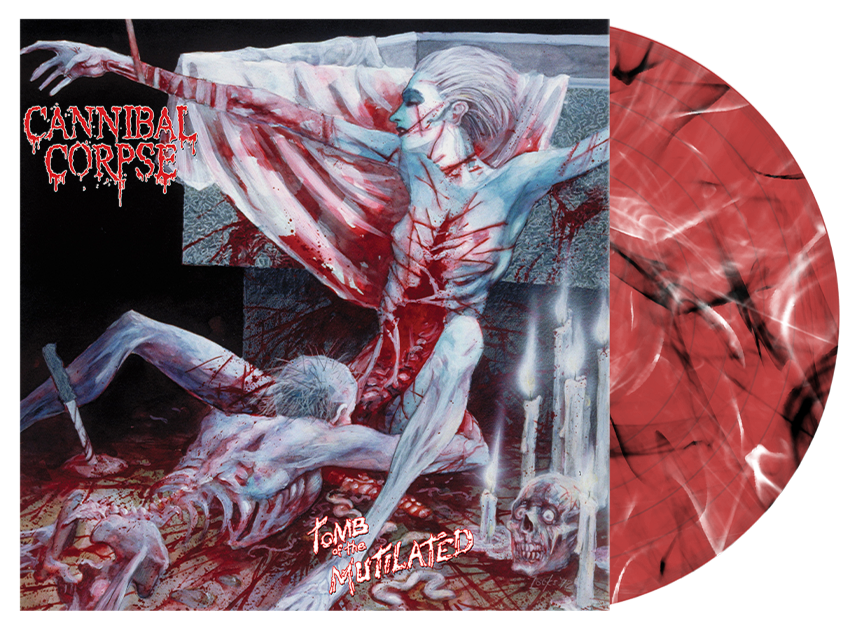 CANNIBAL CORPSE 'TOMB OF THE MUTILATED' LIMITED EDITION CLEAR RED WITH BLACK & WHITE SWIRL LP – ONLY 500 MADE