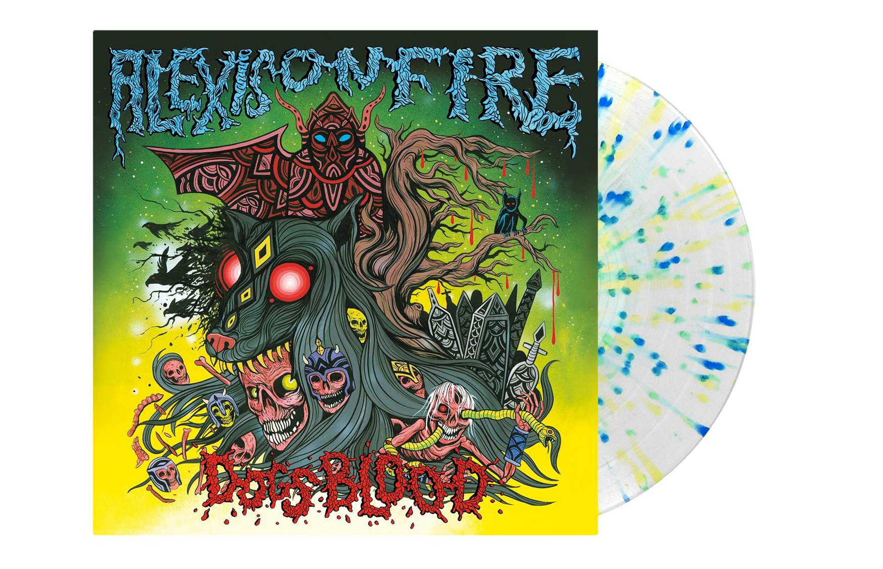 ALEXISONFIRE ‘DOGS BLOOD’ LIMITED EDITION CLEAR WITH SPRING GREEN, SKY BLUE, AND CANARY SPLATTER EP – ONLY 300 MADE