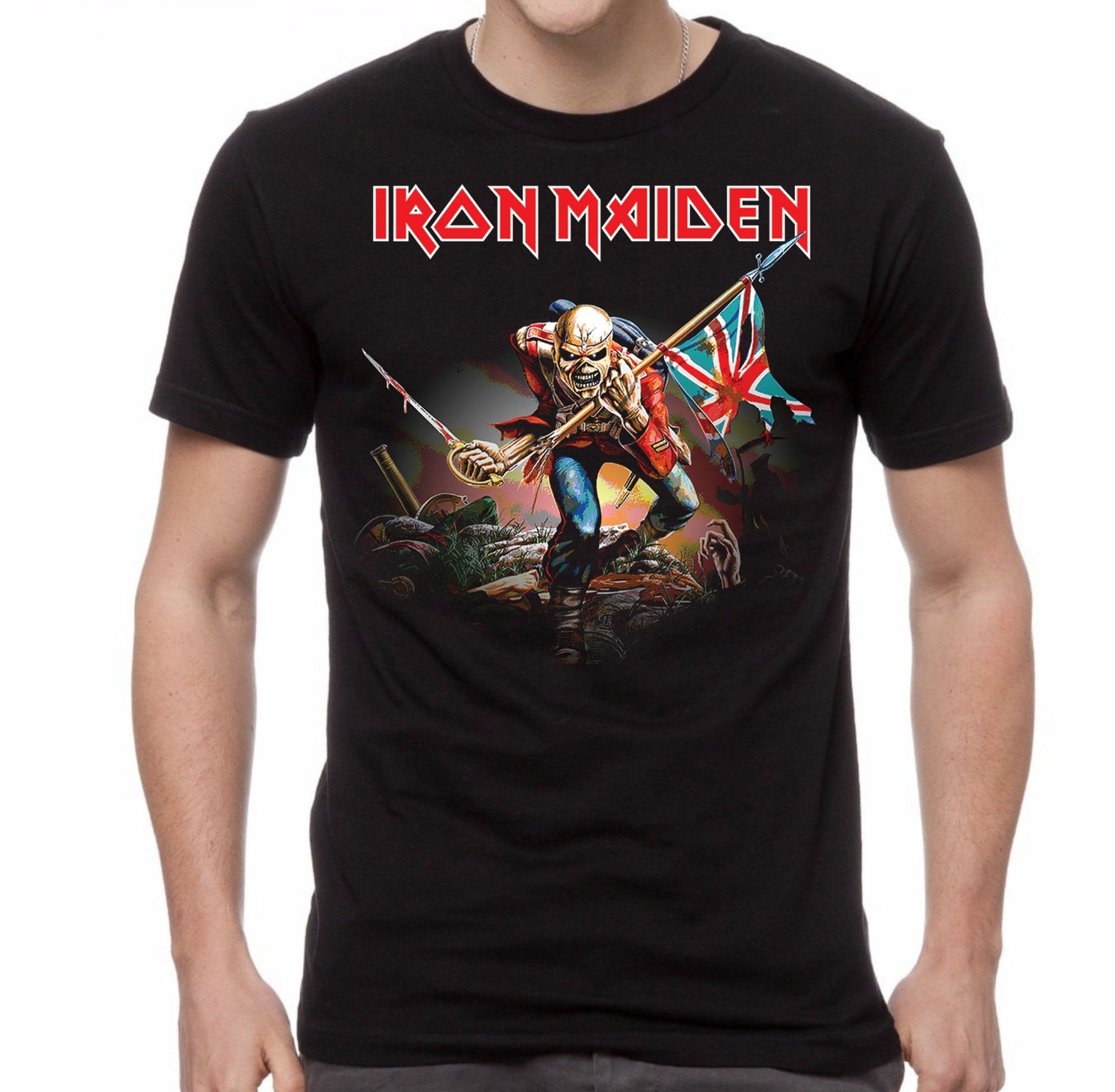 T-Shirt Officiel Iron Maiden The Trooper - Noir Heavy Metal - Coton Unisexe Adulte & Enfant