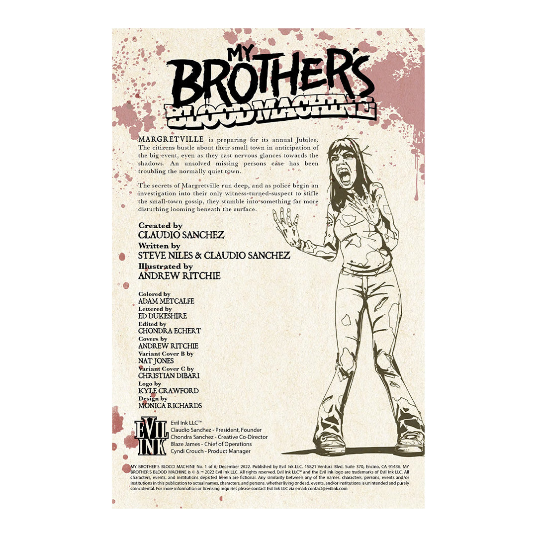 MY BROTHER’S BLOOD MACHINE by CLAUDIO SANCHEZ - COMIC BOOK ISSUE 1 OF 6 (EXCLUSIVE COVER)