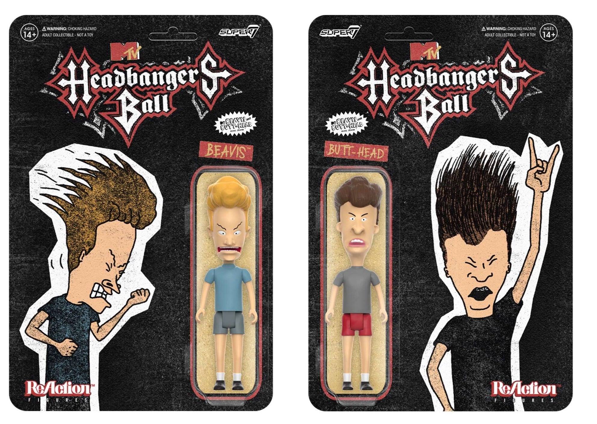 BEAVIS AND BUTT-HEAD REACTION FIGURES - HEADBANGERS BALL SET