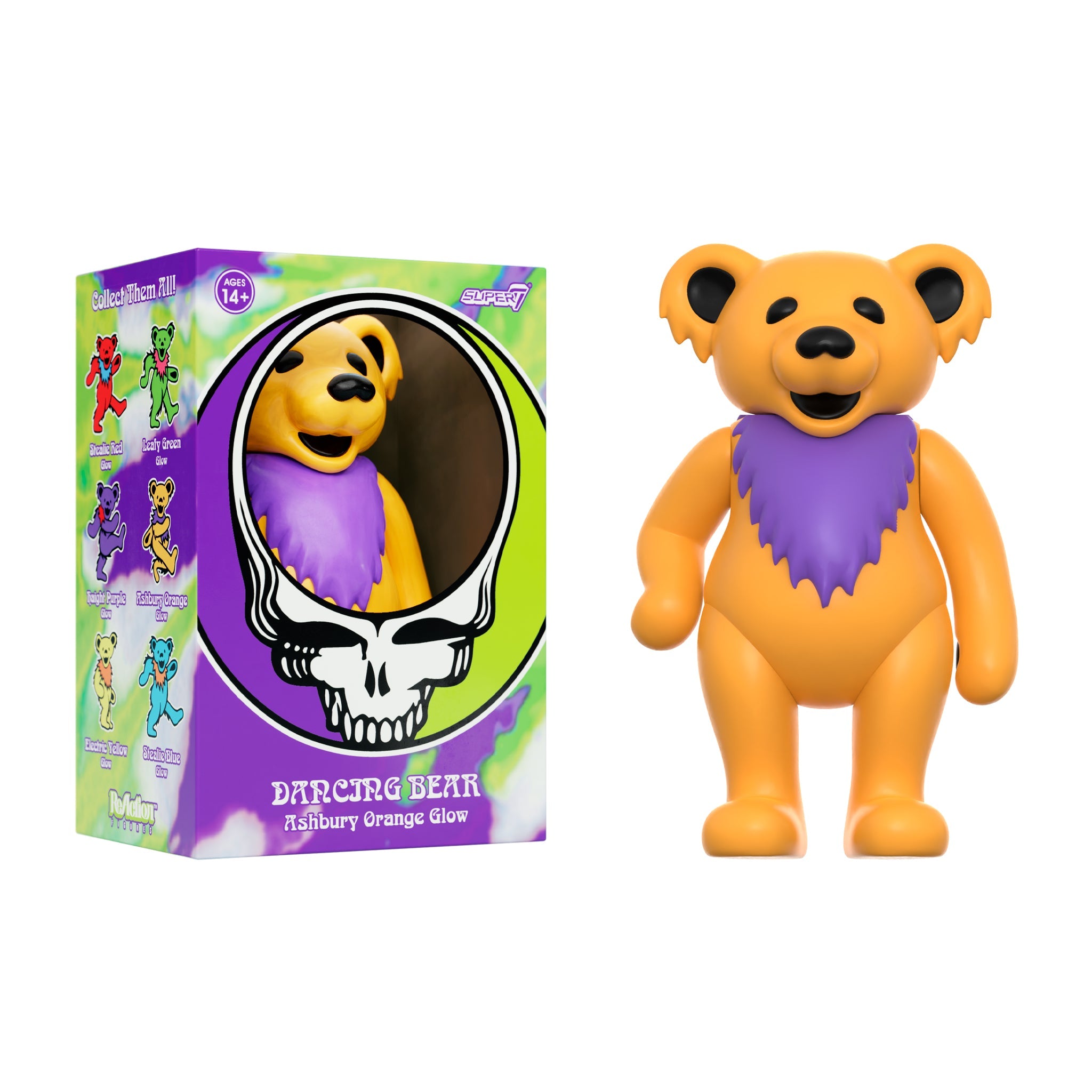 SUPER7 REACTION GRATEFUL DEAD W3 DANCING BEARS ASHBURY ORANGE (GLOW IN THE DARK)