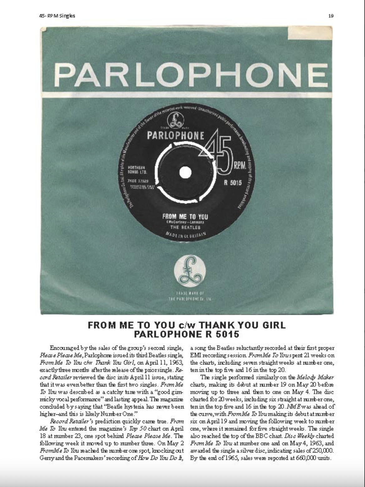 THE BEATLES 'BEATLES FOR SALE ON PARLOPHONE RECORDS' BOOK