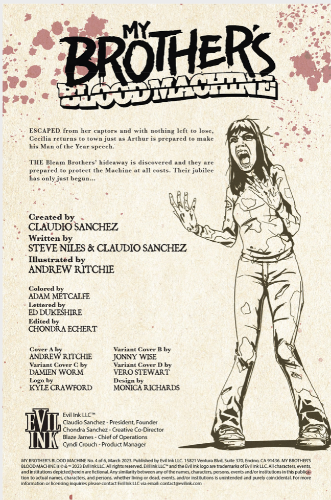 MY BROTHER’S BLOOD MACHINE by CLAUDIO SANCHEZ - COMIC BOOK ISSUE 4 OF 6 (EXCLUSIVE COVER)